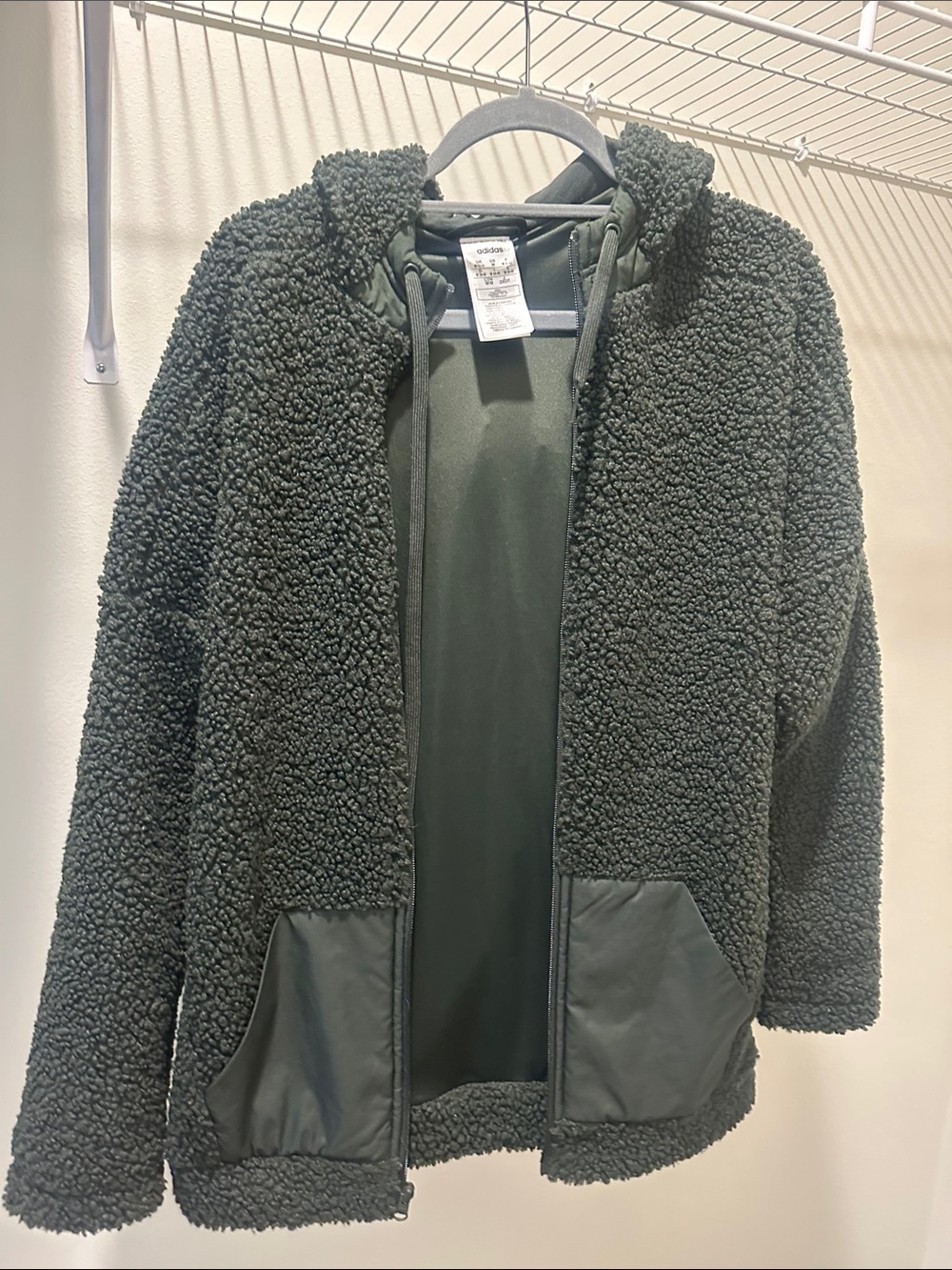 Olive Green Adidas Sherpa Hoodie Jacket